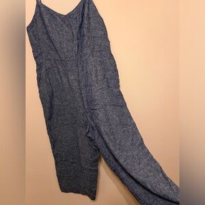 Blue linen wide leg jumpsuit
